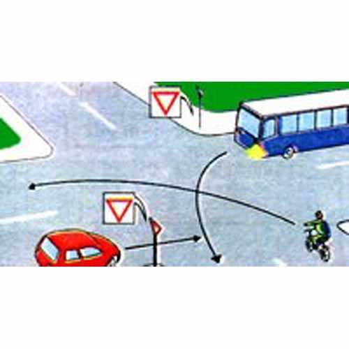 Precizați ordinea de trecere prin intersecție a vehiculelor din figura alăturată: