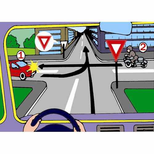 Va aflați la volanul autobuzului din imagine. Care este ordinea de trecere prin intersecție?
